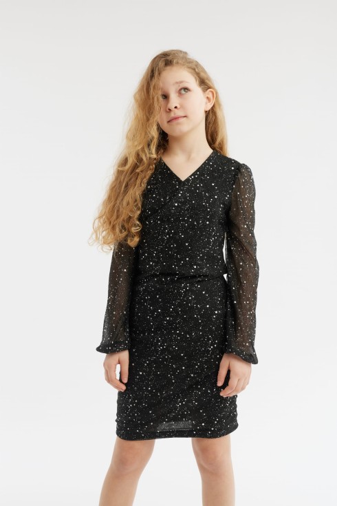 meiteņu kleitas, Noemi kleita, melna kleita, eleganta kleita, ērta kleita, svinības, izmēri, pasākumi