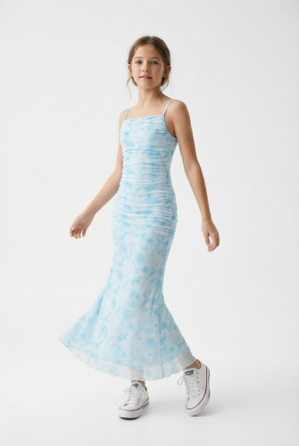 Fiorella zilā maksi kleita ar ziedu rakstu meitenēm