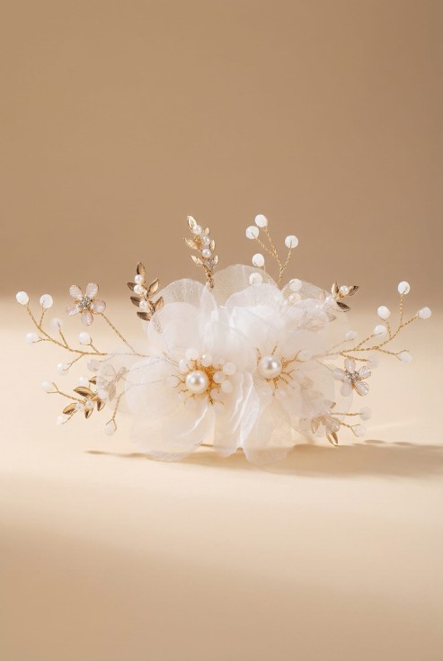 matu sprādze meitenēm, eleganta matu sprādze, ziedi un pērles matiem, kristālu matu aksesuāri, matu sprādze svinībām, matu rotas kāzām, bērnu matu rotājumi, matu sprādze kristībām, svētku aksesuāri bērniem